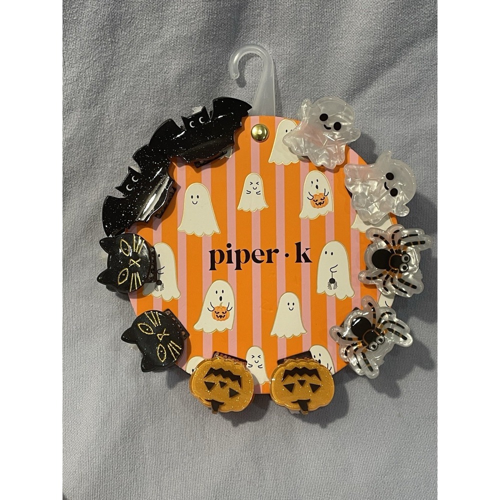 NEW Set of 10 Piper K Sparkle Hair Claw Clips Halloween Ghost Bat Cat Pumpkin